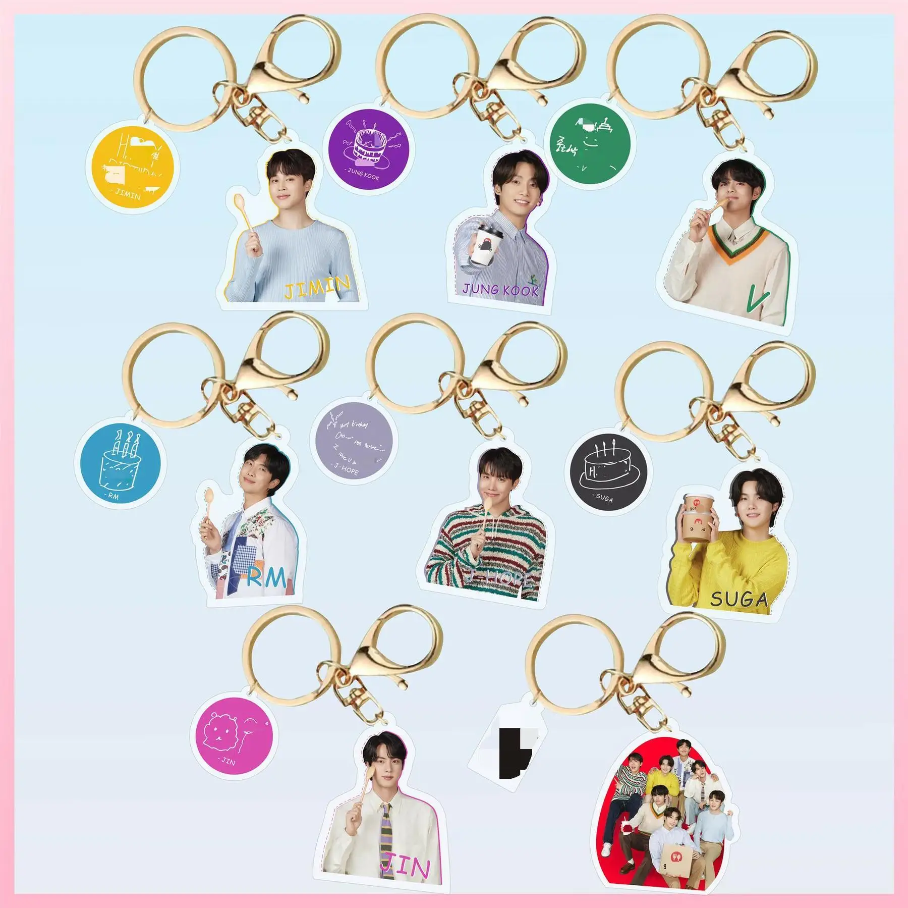 

Wholesale KPOP bangtan boys Acrylic Doll Model Keychain Car Decoration Pendant Backpack Pendant Accessories Gifts SUGA JIMIN JIN