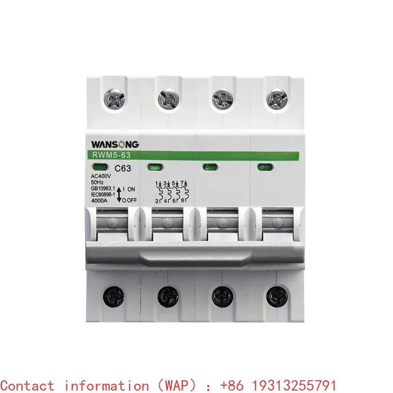 Фото Миниатюрные автоматические выключатели Wansong (MCB) AC 230/400В 50Гц 1А-63А, с выключательной способностью 6кА, характеристика D/C, 1P-4P, RWM5-63 №1