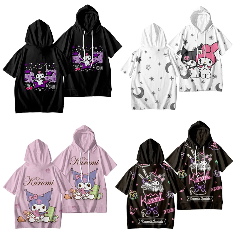 

Sanrios Kawaii My Melody Kuromi мультфильм популярная аниме футболка модная удобная парная с капюшоном с коротким рукавом подарки для мальчиков и девоче...