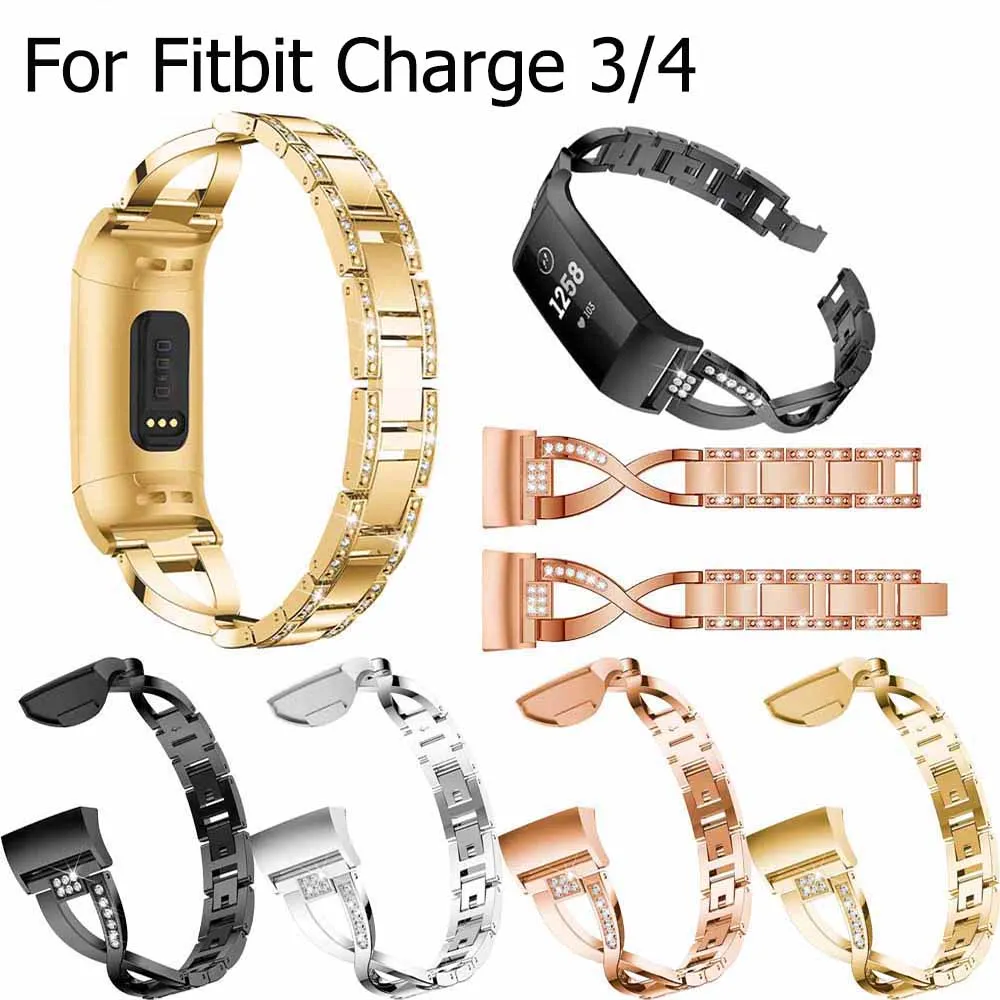 

Бриллиантовые ремешки из нержавеющей стали для браслета Fitbit Charge 3 4, заменяемый ремешок-адаптер, легкая установка, женский ремешок на запястье