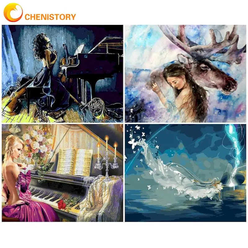 

CHENISTORY Oil Painting By Numbers Frame Paintings On Number Grils Piano Paint For Painting Unique Gift Wall Art Picture Paint