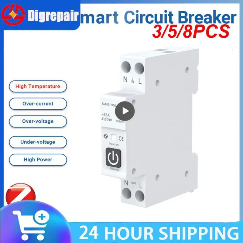 

3/5/8PCS Alexa Google Home Smart Circuit Breaker 1p 63a Din Rail Tuya With Metering Zigbee Remote Control Switch Home Automation