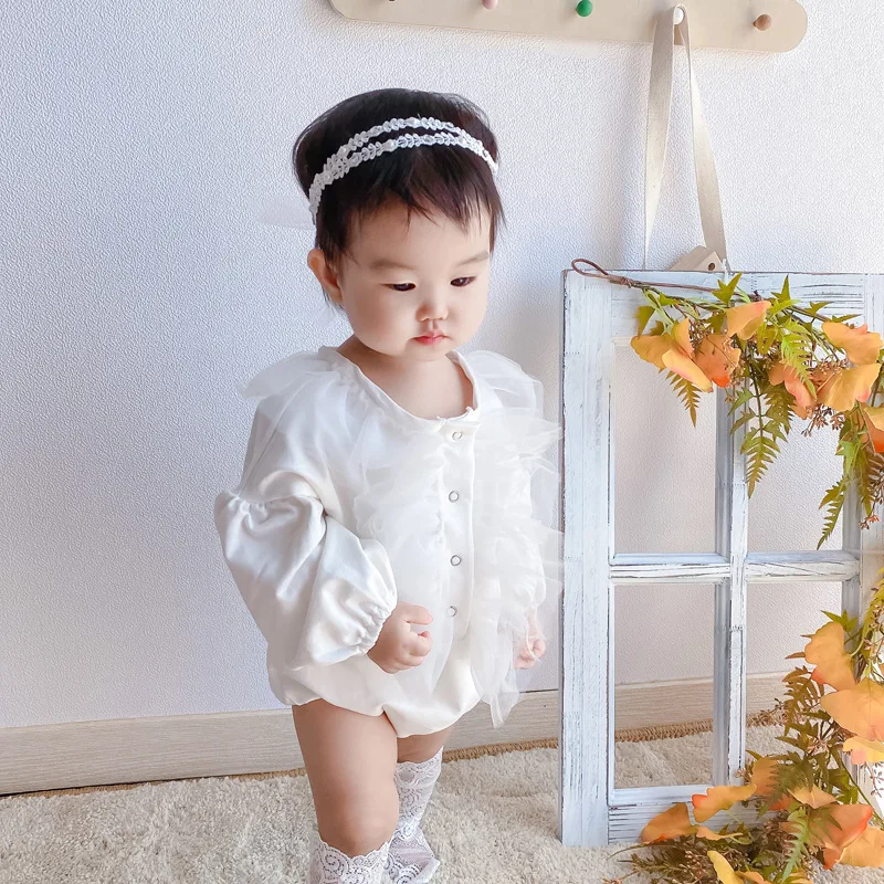 Criscky Newborn Kid baby Girls Clothes Spring Autumn Romper Cute Sweet Cotton Mesh Jumpsuit Long Sleeve Autumn Baby Outfit