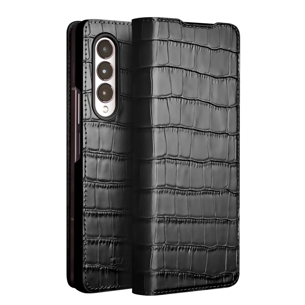 Qialino Case For Samsung Fold 4 Fall Proof Mobile Cover For Galaxy Z Fold4 Leather Protective Case Fashion Light Luxury Business