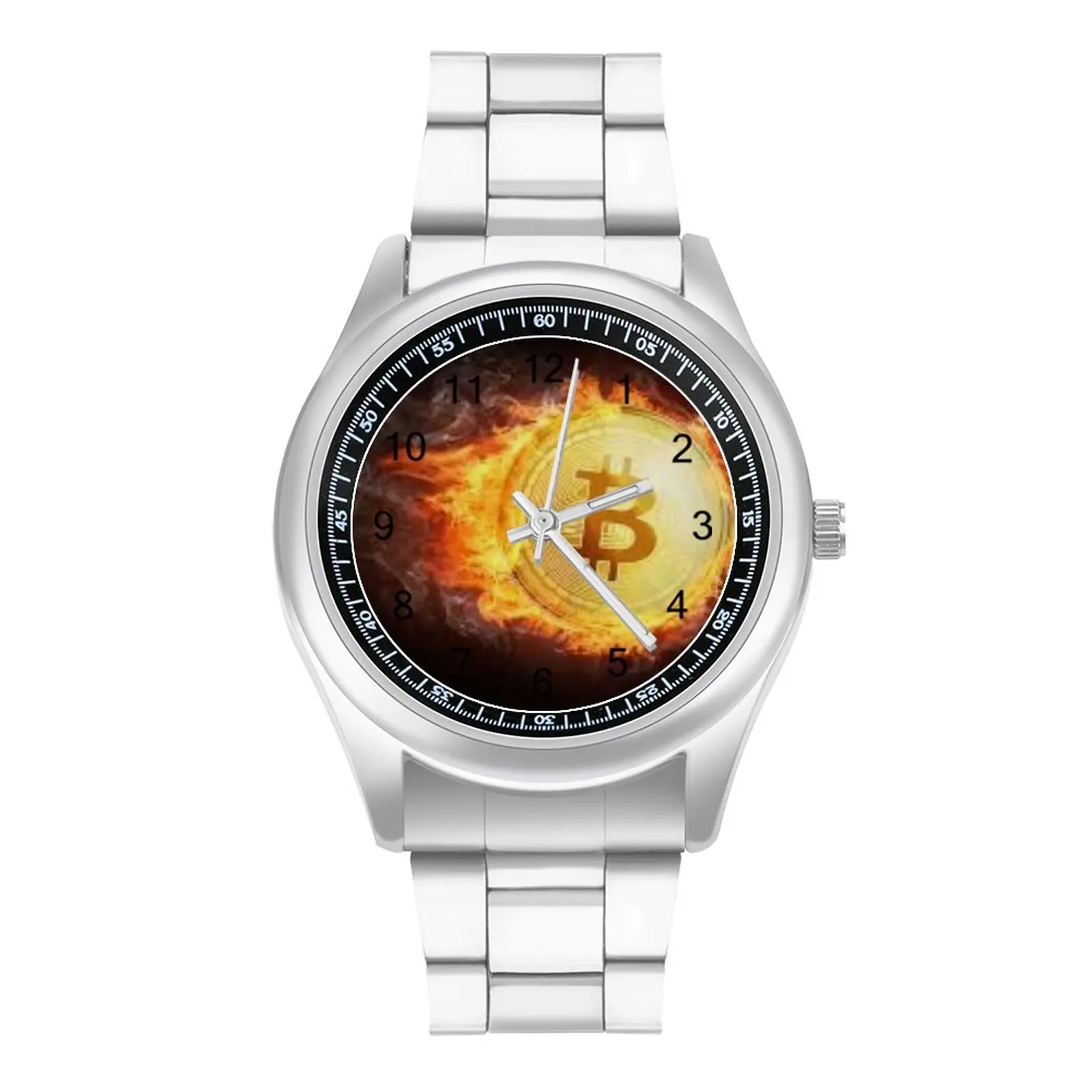

Bitcoin on Fire Quartz Watch Virtual Currency Casual Men Wrist Watch Design Steel Home Wideband Wristwatch