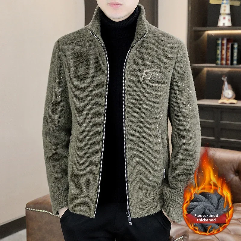 Осень/Зима 2023 Мужская Утепленная норковая шерстяная куртка на флисовой