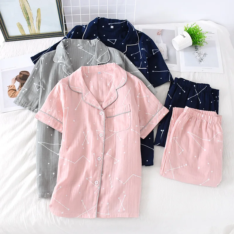 

Women's Plaid Design Short Sleeve Tops Long Trouser Pajamas Suit Fashion Style Cotton Short-sleeved Trousers Casual Home Clothes