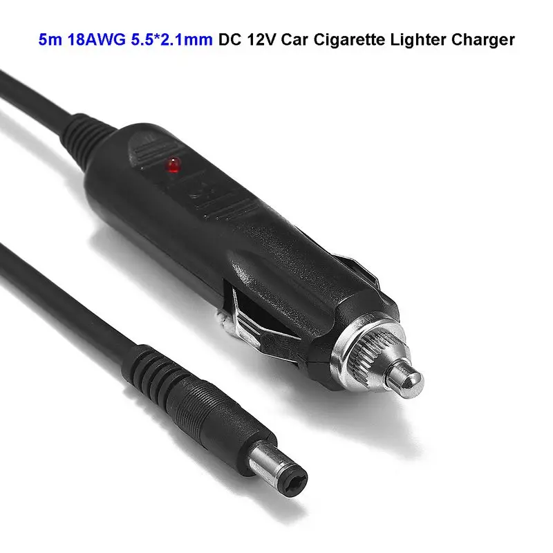 

5.5 x 2.1mm DC Car Charger Cigarette Lighter 12V 24V Power Adapter 18AWG 5m Extension Cable For Automobile Massage Cushion