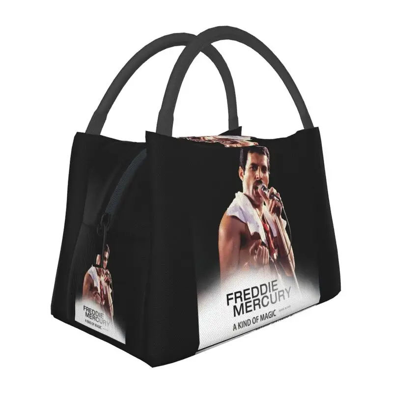 

Freddie Mercury Singer Insulated Lunch Tote Bag for Women Rock Band Queen Portable Cooler Thermal Bento Box Hospital Office