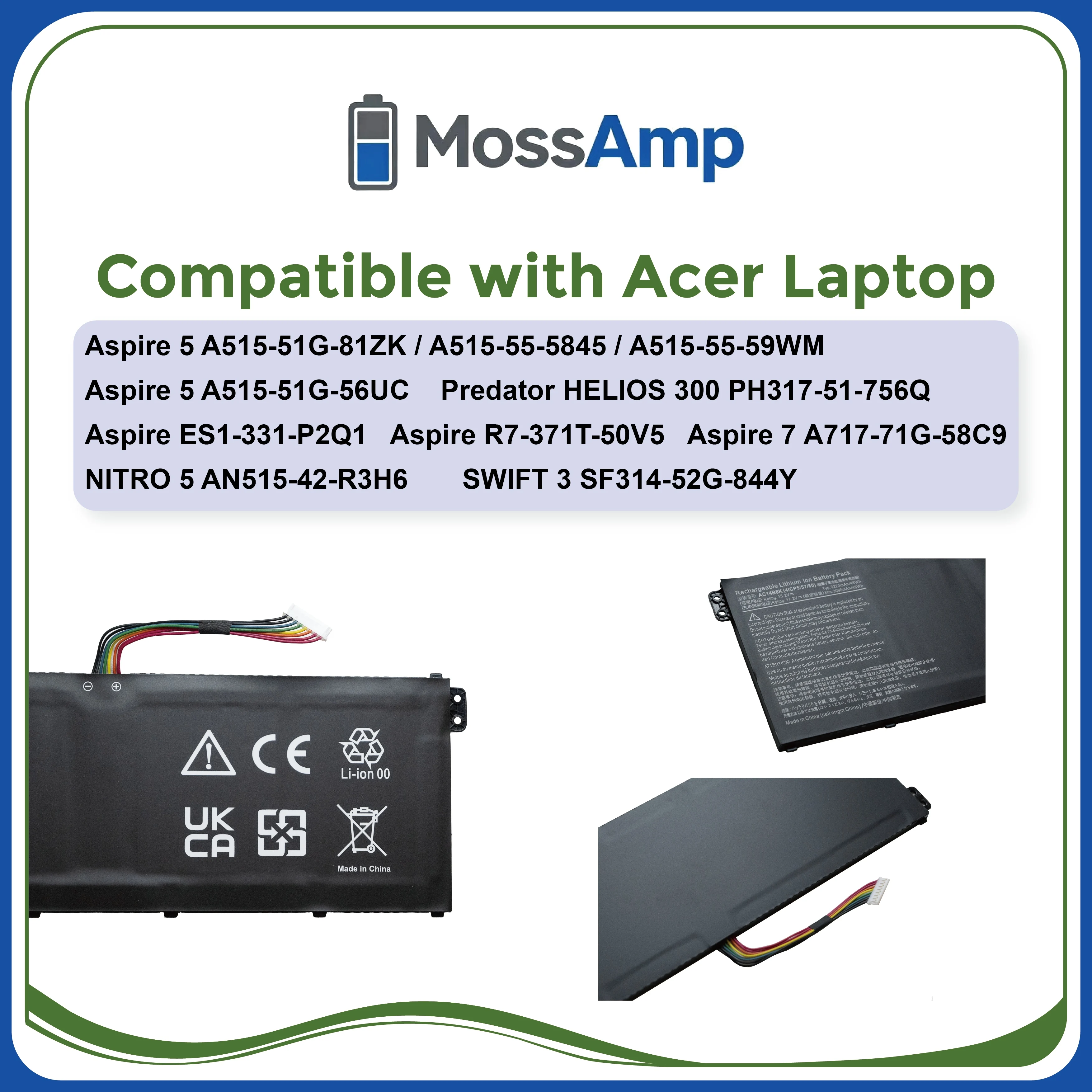 Фото Аккумулятор для ноутбуков MossAmp AC14B8K для Aspire Swift Chromebook Nitro E3-111 ES1-511 ES1-520 ES1-531 ES1-731 V3-371 V3-111 3 SF314-51 №2
