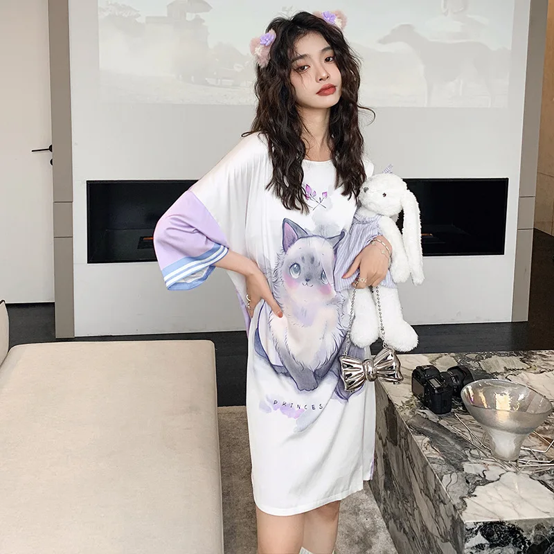 Roseheart Women Fashion Black White Sexy Sleepwear Faux Silk Nightwear Homewear Nightgown Female Sleep Gown Night Dress