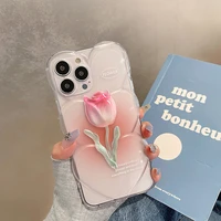 3d love heart tulip flower phone case for iphone 11 13 12 pro max transparent soft silicone back cover bumper