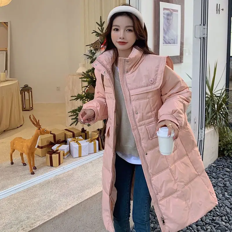 Down Jacket Women New New Down Coat South Winter Navy Collar Medium Long White Duck Down Warm Fashion Down Winter Coat Women