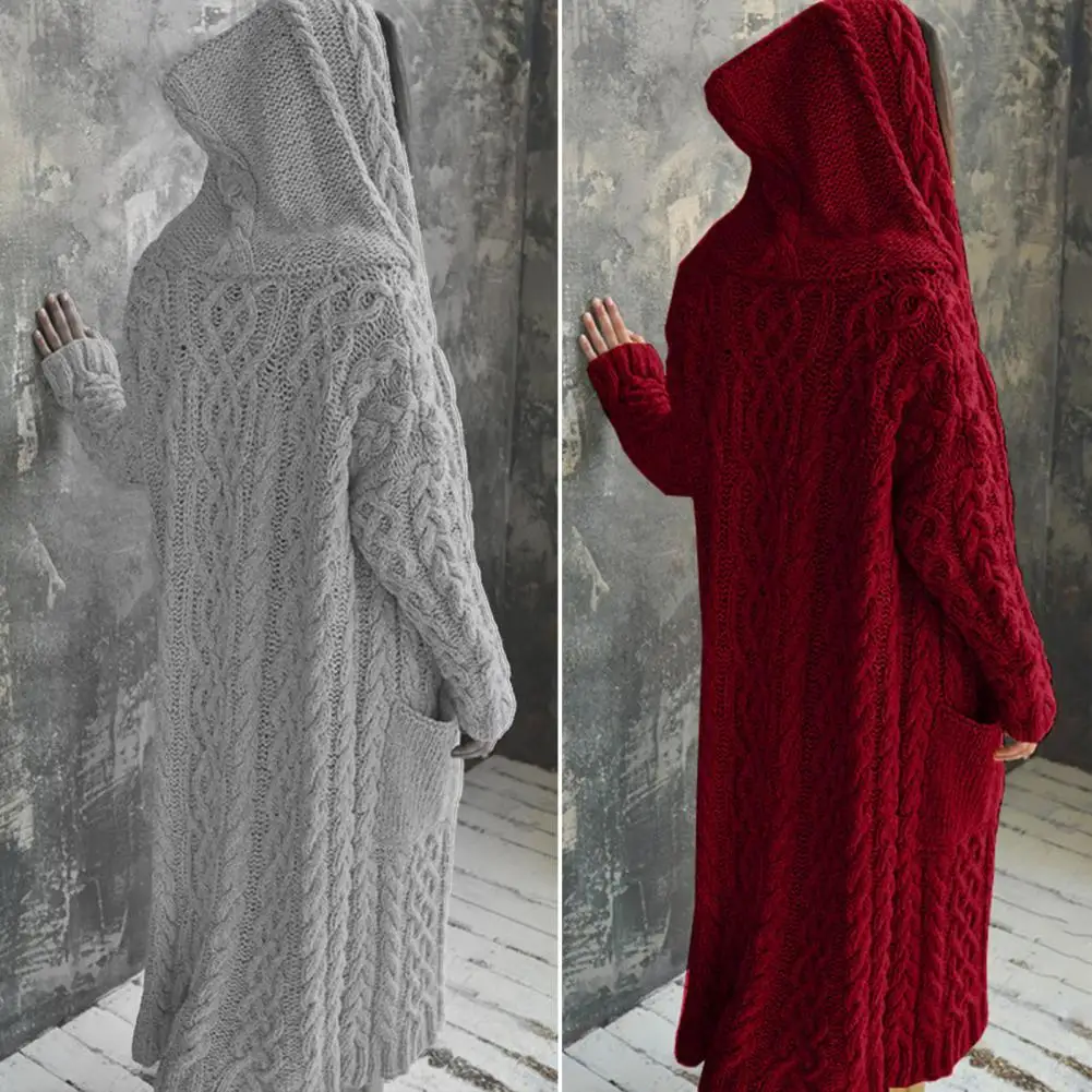 

Женский Однотонный свитер с капюшоном, до щиколотки