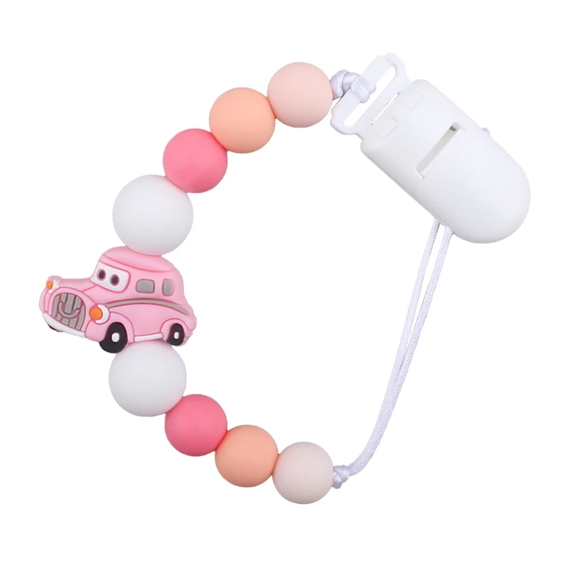 

Baby Silicone Beads Pacifier Clip with Cartoon Car Fire Soother Leash Chain Infant Toddler Teething Chewable Soothie Toy