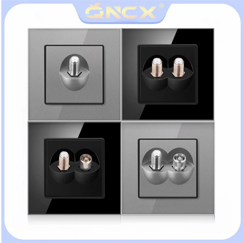 

QNCX Crystal Wall Socket Female Connector With Satellite Output TV Socket Satellite Plug Tempered Glass Panel Power Socket