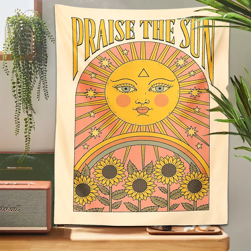 

Praise The Sun Tapestry Mandala Sun Moon Wall Hanging Asthetic Room Decor Carpet Living Room Witchcraft Home Decoration cloth