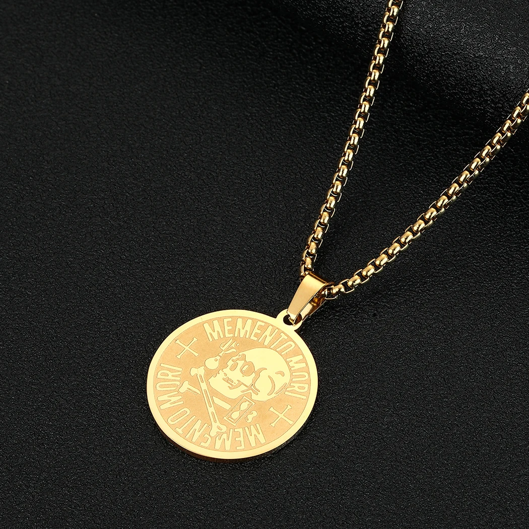 Memento Mori Necklace Engraved Skull Stoic Pendant Philosophy Amor Fati Send Men Jewelry Accessories |