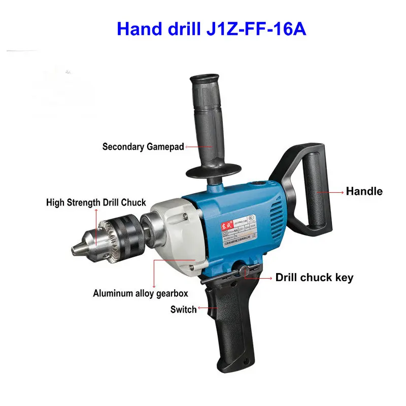 

Hand Drill Aircraft Drill 800w FF-16A Mixing Drill High Power Cement Mixer Hand Tool Drill