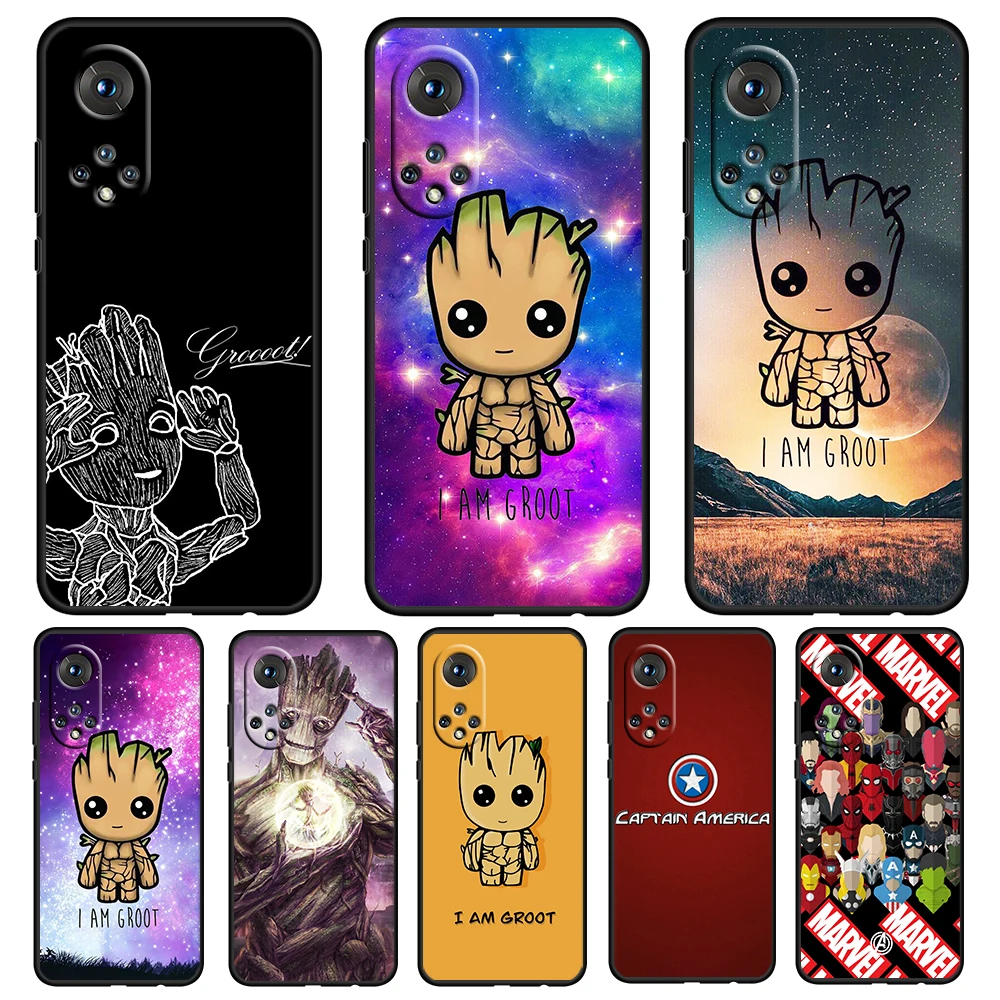 

Fighting Marvel Groot For Honor 60 50 20 SE Pro X30 10X 10i 10 9X 9A 8X 8A Lite Silicone Soft TPU Black Phone Case Capa Cover