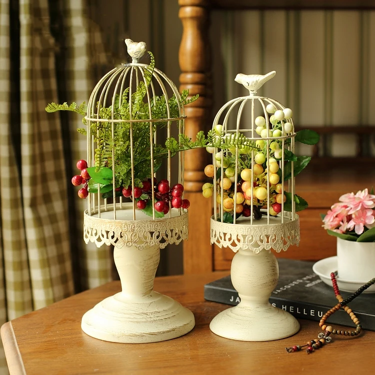 

European Wrought Iron Birdcage Candlesticks Floral Metal Ornaments Home Livingroom Table Figurines Accessories Crafts Decoration