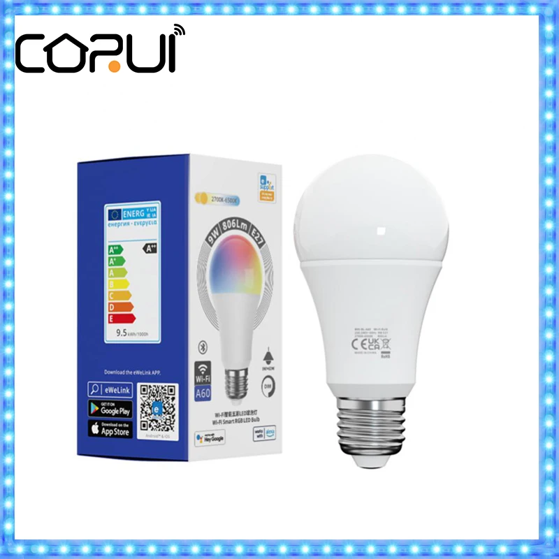 

CoRui E27 лампа EWeLink WIFI Bluetooth умная Светодиодная лампа с двойным управлением 220-240 в 9 Вт RGB CCT умная лампа работает с Alexa Google Home
