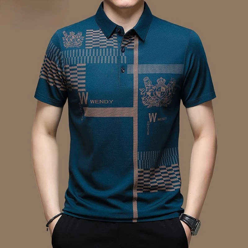 Golf Apparel Men's Summer Short Sleeve T-shirt Polo Neck Letter Printed Button Stripe Pullover Golf Men's Sports T-shirt