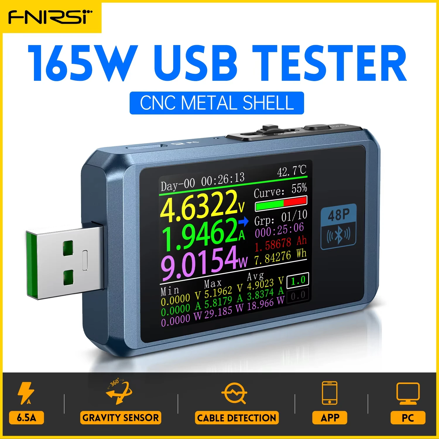 FNB58 USB-тестер Вольтметр Амперметр TYPE-C Быстрое обнаружение заряда Измерение