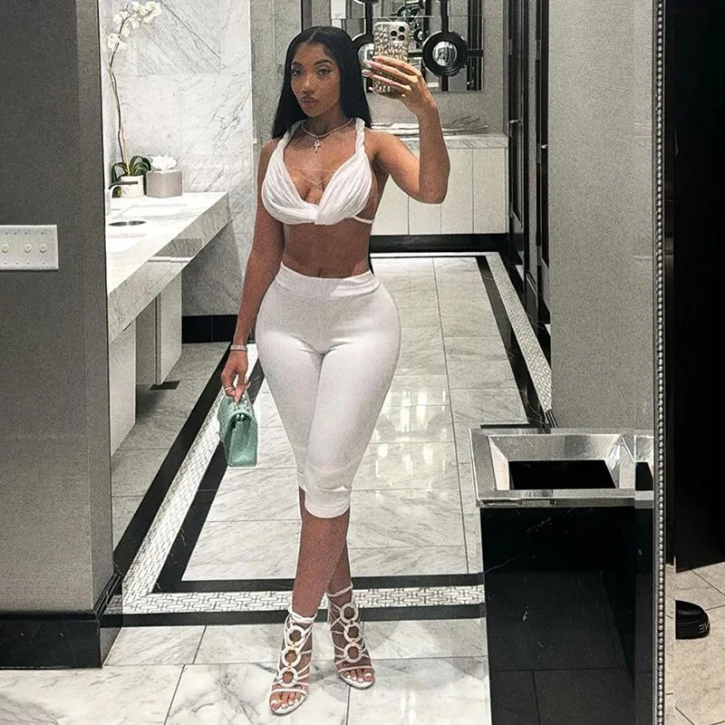 Модные сексуальные женские комплекты из 2 предметов сетчатые бюстье топы капри