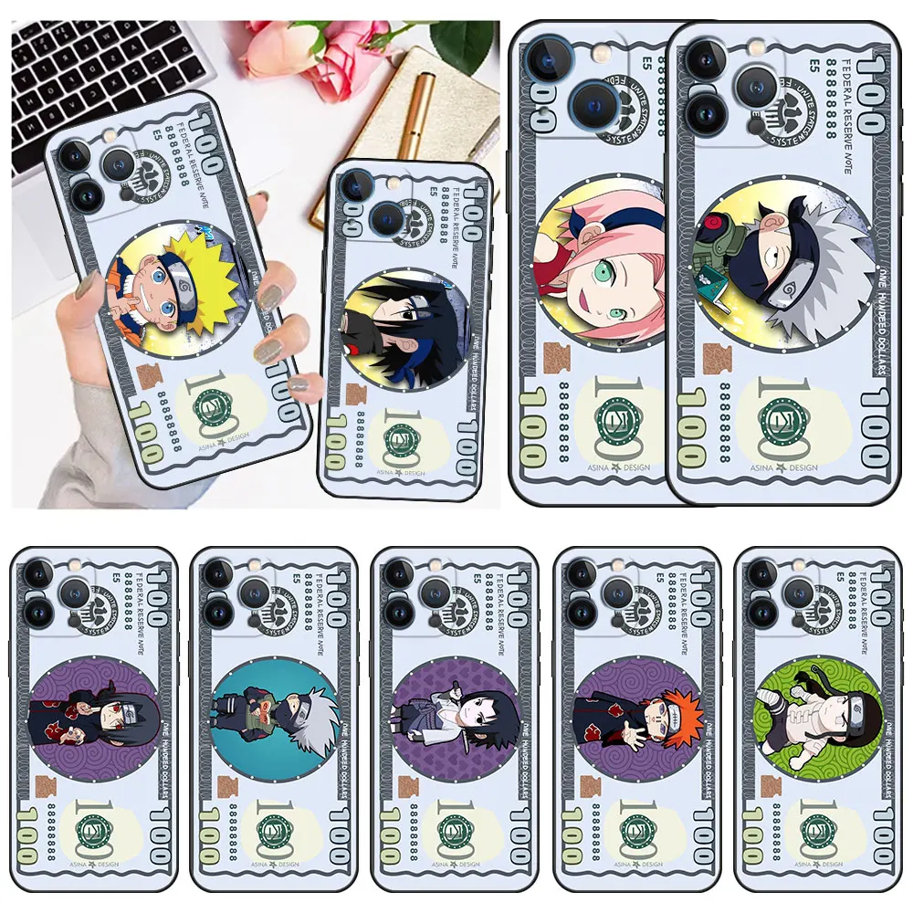 

Case For Apple iPhone 13 11 12 Pro 7 XR X XS Max Black Soft Phone Funda 8 6 6s Plus 5 5S SE 2022 Cover Cute Cash Naruto