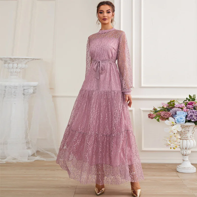 

Eid Muslim Women Lace Dress Abaya Party Long Sleeve Dresses Ramadan Abayas Caftan Kaftan Elegant Vestidos Dubai Arab Turkey