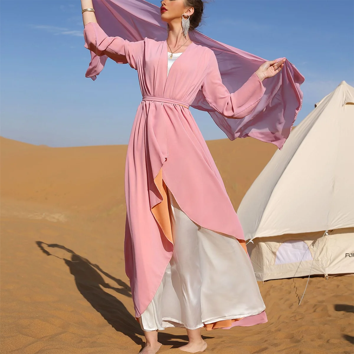 Middle East One Piece Two Color Two-Side Wear Kaftan Dress With Belt