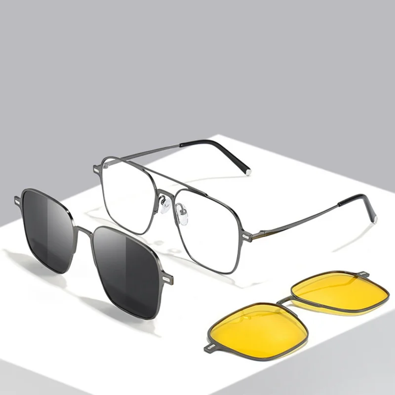 

Classic Metal Square Frame Magnetic Clip-On Sun Glasses Anti Blue Light Lens High Quality Cycling Men Polarized Sunglasses