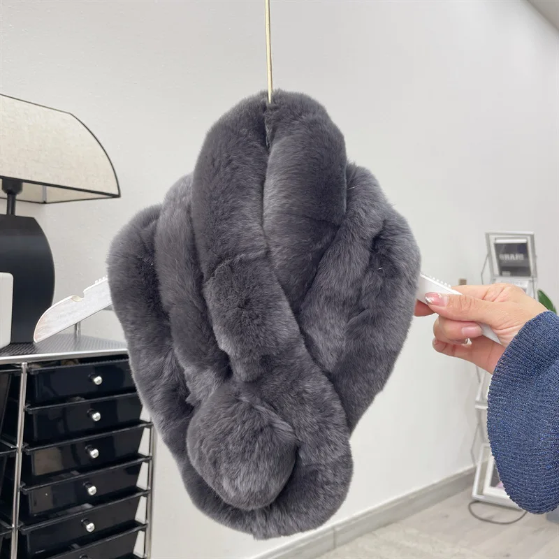 

Women Winter warm fur furry scarf High density Velvet real rex rabbit hair three tube ball hair scarves high quality
