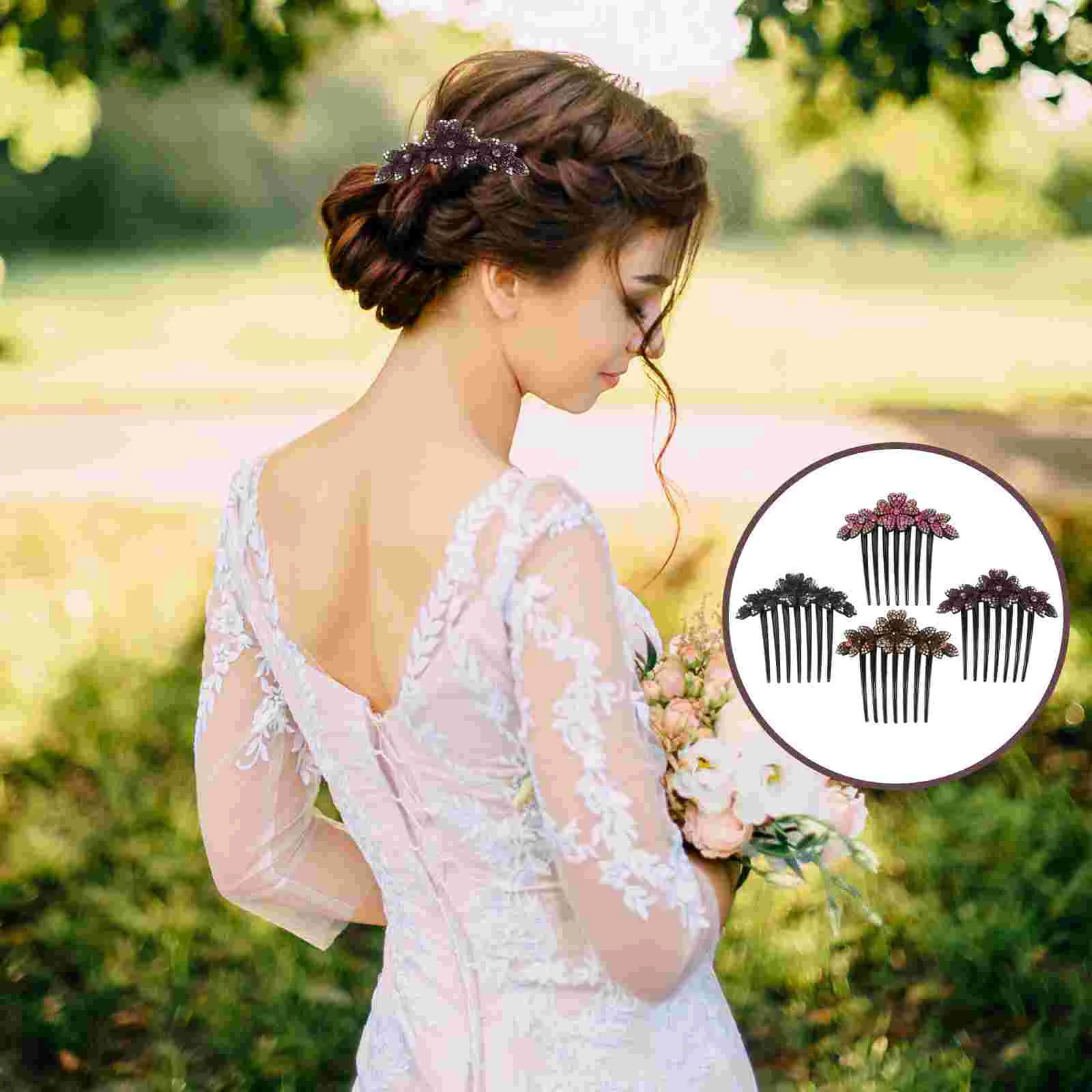 

4 Pcs Full Diamond Bride Rhinestone Hair Accessories Rhinestones Wedding Brides