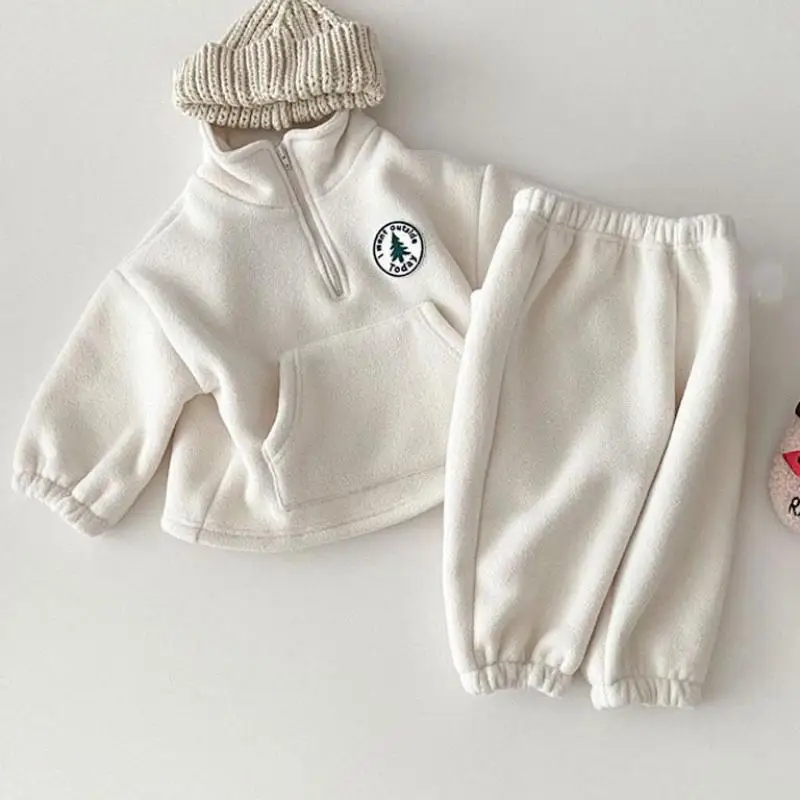 

Baby Boys Clothing Sets Children Thicken Sweatshirt Kids Clothes Girls Solid Cotton Long Sleeve Pullover Tops+ Pant Suits 2pcs