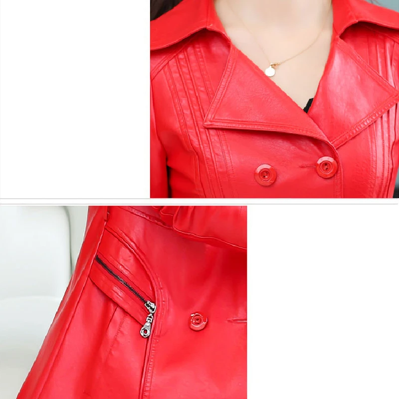 Genuine Leather Jacket Women 2022 New Autumn Winter Belt Sheepskin Coat Slim Long Real Fur Collar Tops Famale Clothing Overcoat