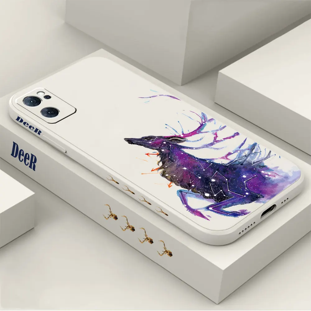 

Starry Elk Deer Phone Case For OPPO RENO 9 8 7 7SE 6 5 4 4SE 3 Pro Plus 4G 5G Liquid Silicone Cover Fundas Cqoues Shell Capa