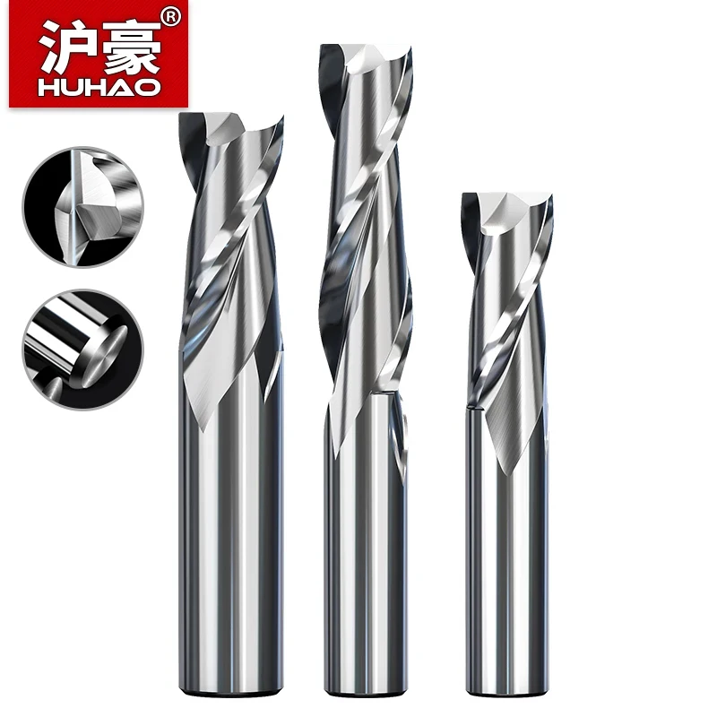HUHAO 2 Flute Spiral Milling Cutter Aluminum Flat End Mill 6mm High Speed Steel CNC Cutting Machine HRC65 Engraving Router Bit