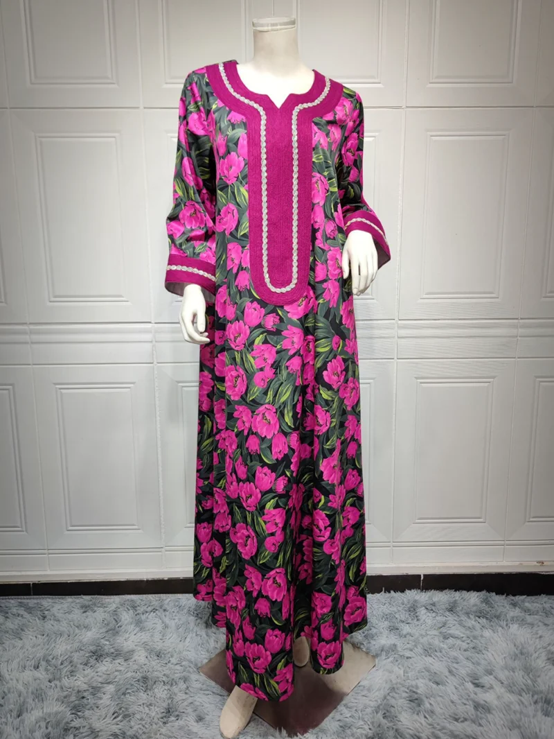 Ramadan Abayas For Women Muslim Fashion Hijab Dress Dubai Turkey Moroccan Caftan Islamic Clothing Flowers Print Boho Boubou