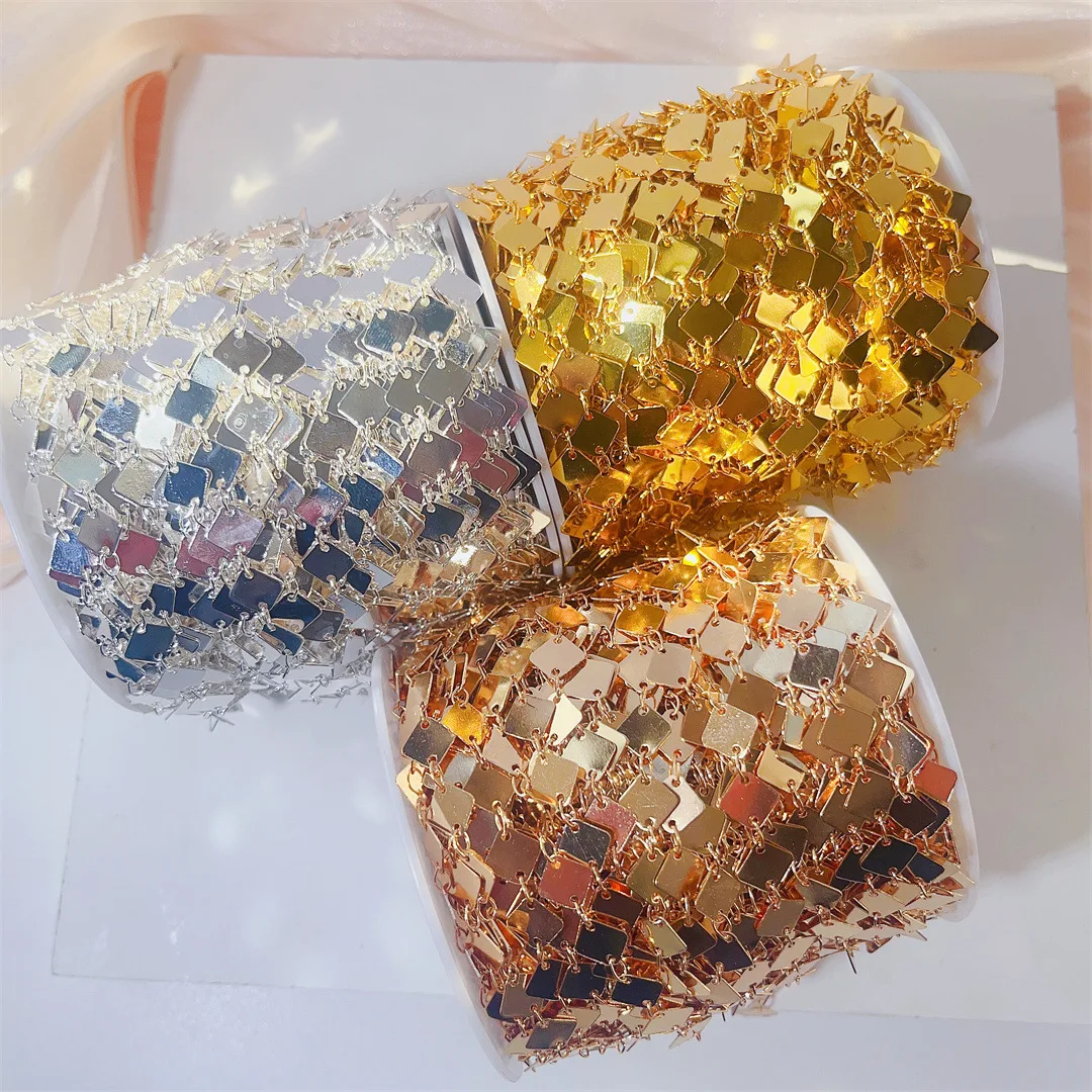 

Квадратные цепи золотого и серебряного цвета, 2 метра, металлические Медные Плоские звенья для браслетов, ожерелий, аксессуары для изготовления ювелирных изделий