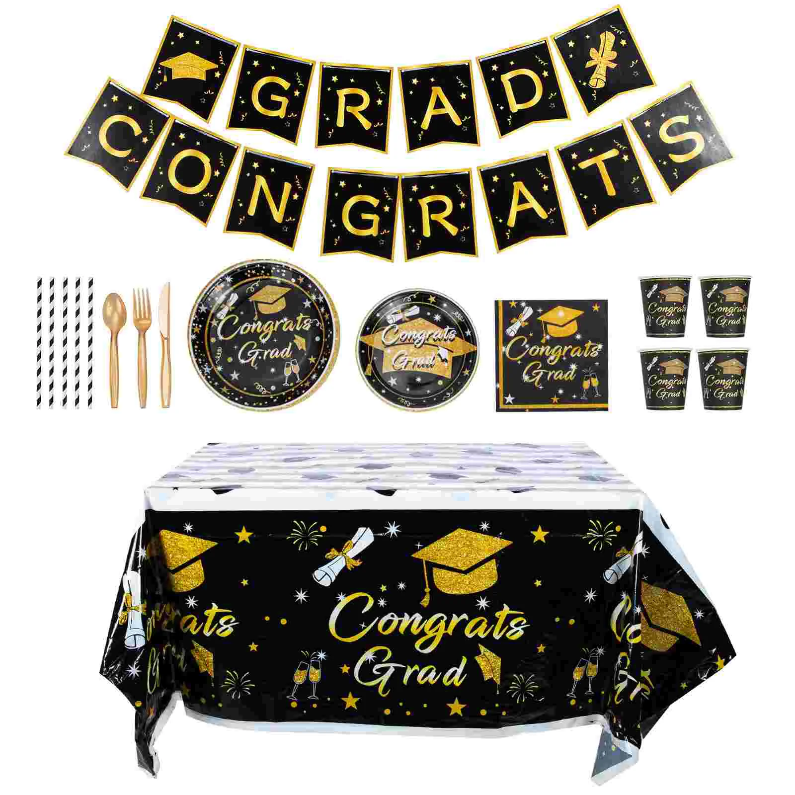 

1 Set Graduation Dinnerware Set Graduation Party Banner Paper Plates Napkins Cups Kit