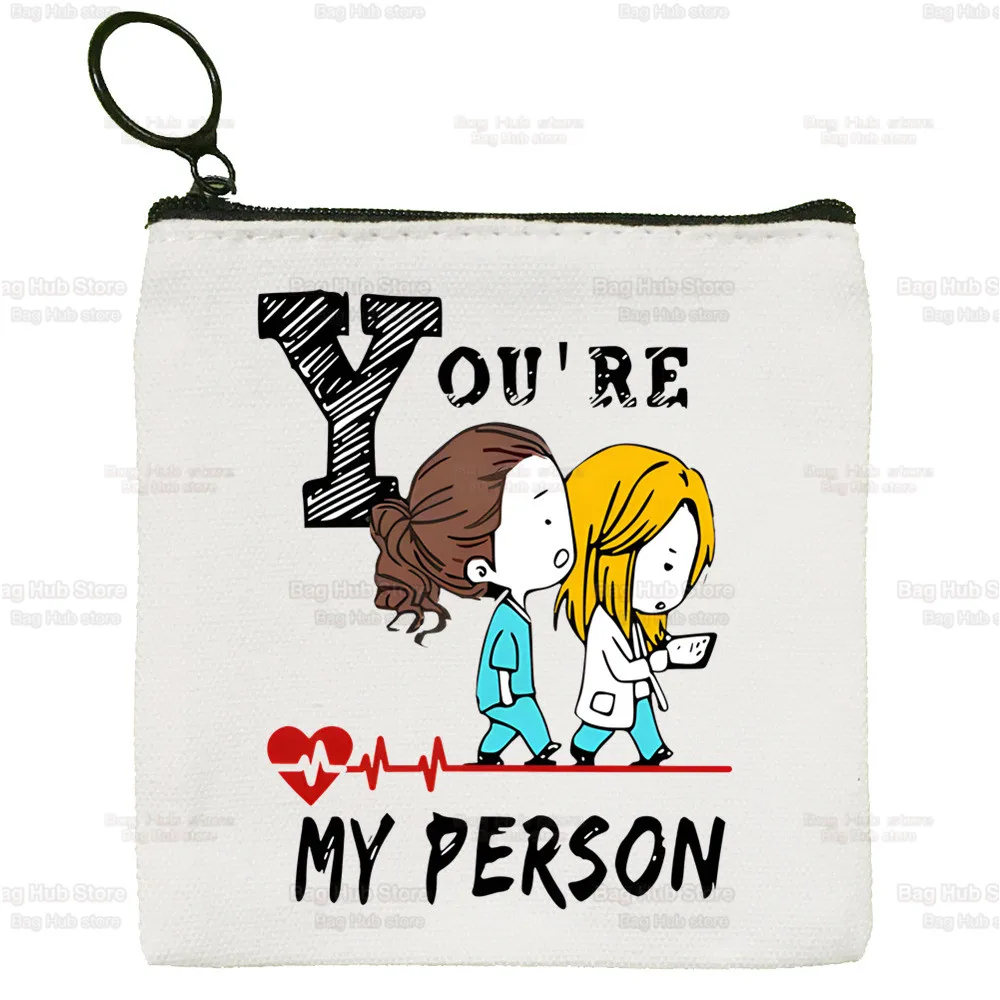 Greys Anatomy You're My Person Heart Simple Canvas Coin Purse Cute Cartoon Key Case Lady Bag Coin Storage Bag