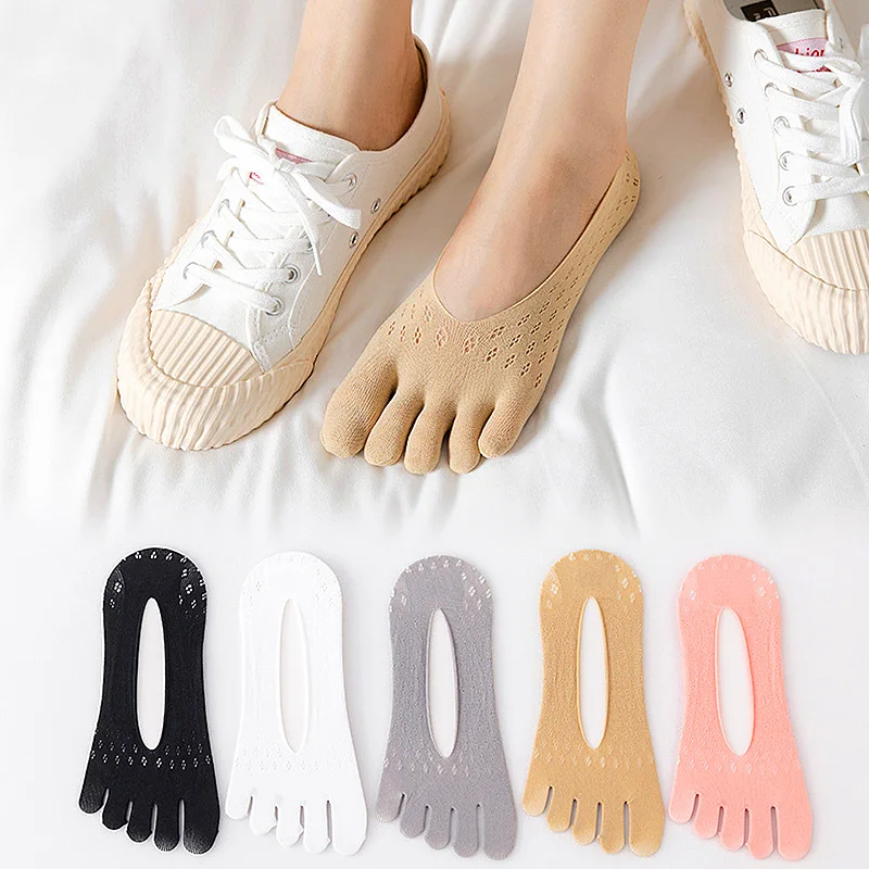 

Женские носки с пятью пальцами, летние ультратонкие дышащие невидимые Нескользящие нескользящие носки-следки, носки до щиколотки, 2 пары