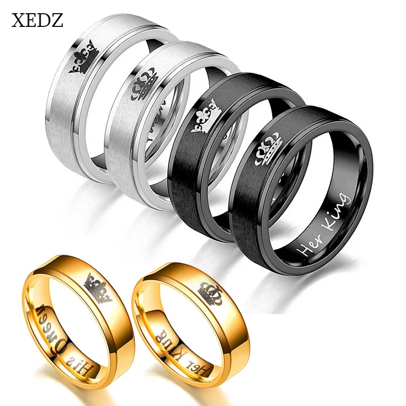 

XEDZ Creative Stainless Steel King/Queen Couple Ring Gifts Trendy 3Colors Crown Charm Rings Accessories Jewelry For Lovers