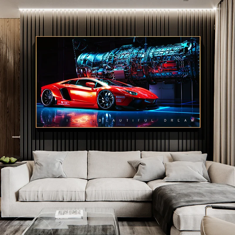 

Orange Sports Car Posters Room Decor Aesthetic Canvas Painting Home Decor Wall Art Decor Wall Paintings Canvas Wall Art