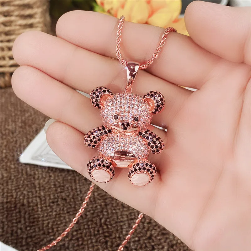 

Karopel Newly-designed Brown Bear Necklace for Women Unique Neck Accessories Sweater Chain Long Necklace Fashion Jewelry