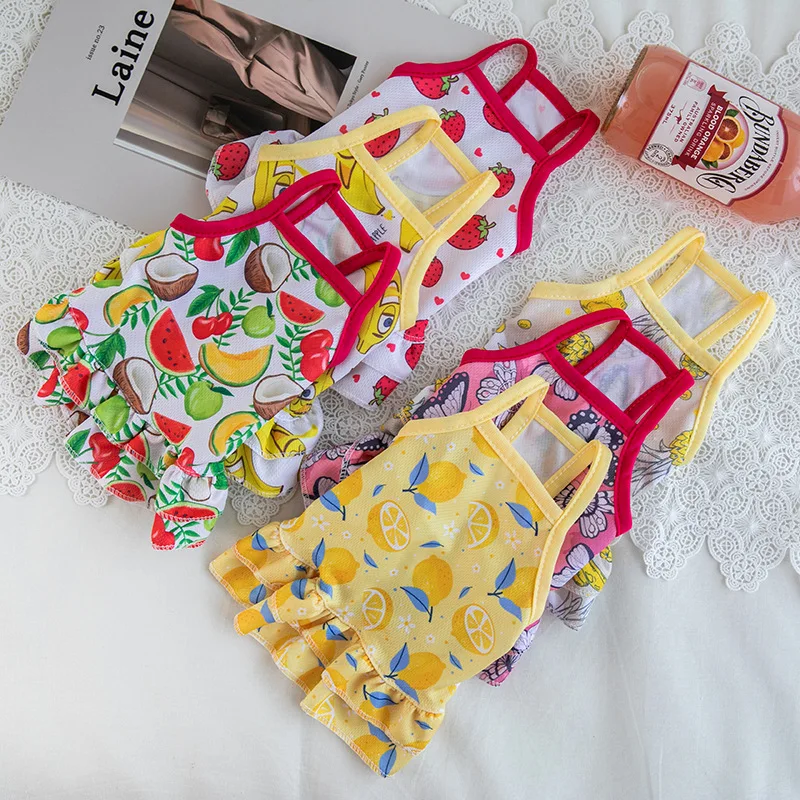 

Multi-style Attrawctive Cute Princess Style Dress Dog Clothing Supplies Spring Summer Cartoon Pet Fruit Printing Condole Skirt