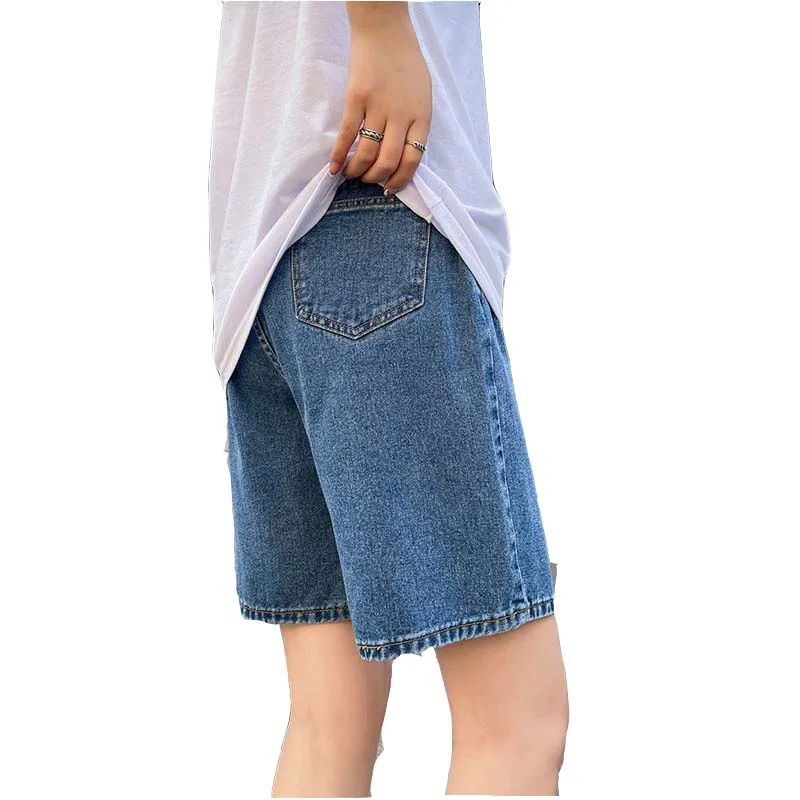 Korean Style Classic Denim Shorts Women Summer Blue High Waisted Shorts Wide Leg Pants Streetwear Stright Jeans Womens Shorts