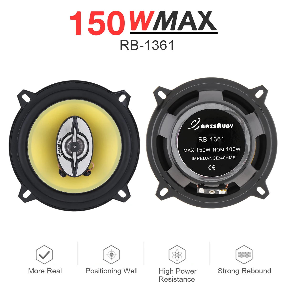 2 шт., автомобильные коаксиальные Hi-Fi колонки, 5 дюймов, 150 Вт